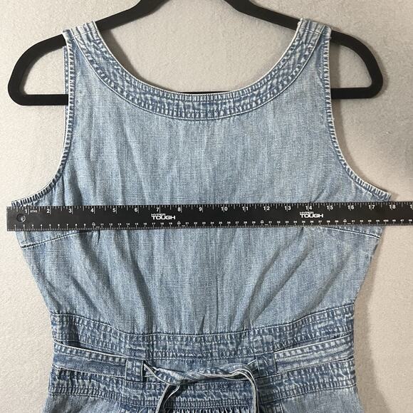 Fat Face Mid Light Blue Denim sleeveless Dress UK 10 USA 6 Fixed Belt - Picture 3 of 9